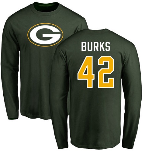 Men Green Bay Packers Green #42 Burks Oren Name And Number Logo Nike NFL Long Sleeve T Shirt->nfl t-shirts->Sports Accessory